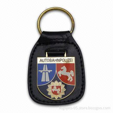 Leather Key Fob with 3D Zinc Alloy Emblem, Customized Shapes are Accepted
